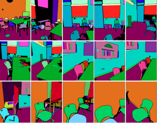 An example output instance localization image of the iML system implemented on a living room scene from the Replica dataset.
